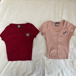 Santa Cruz lot of 2 ribbed baby tees Red and Pink Button-Up Tops size Small